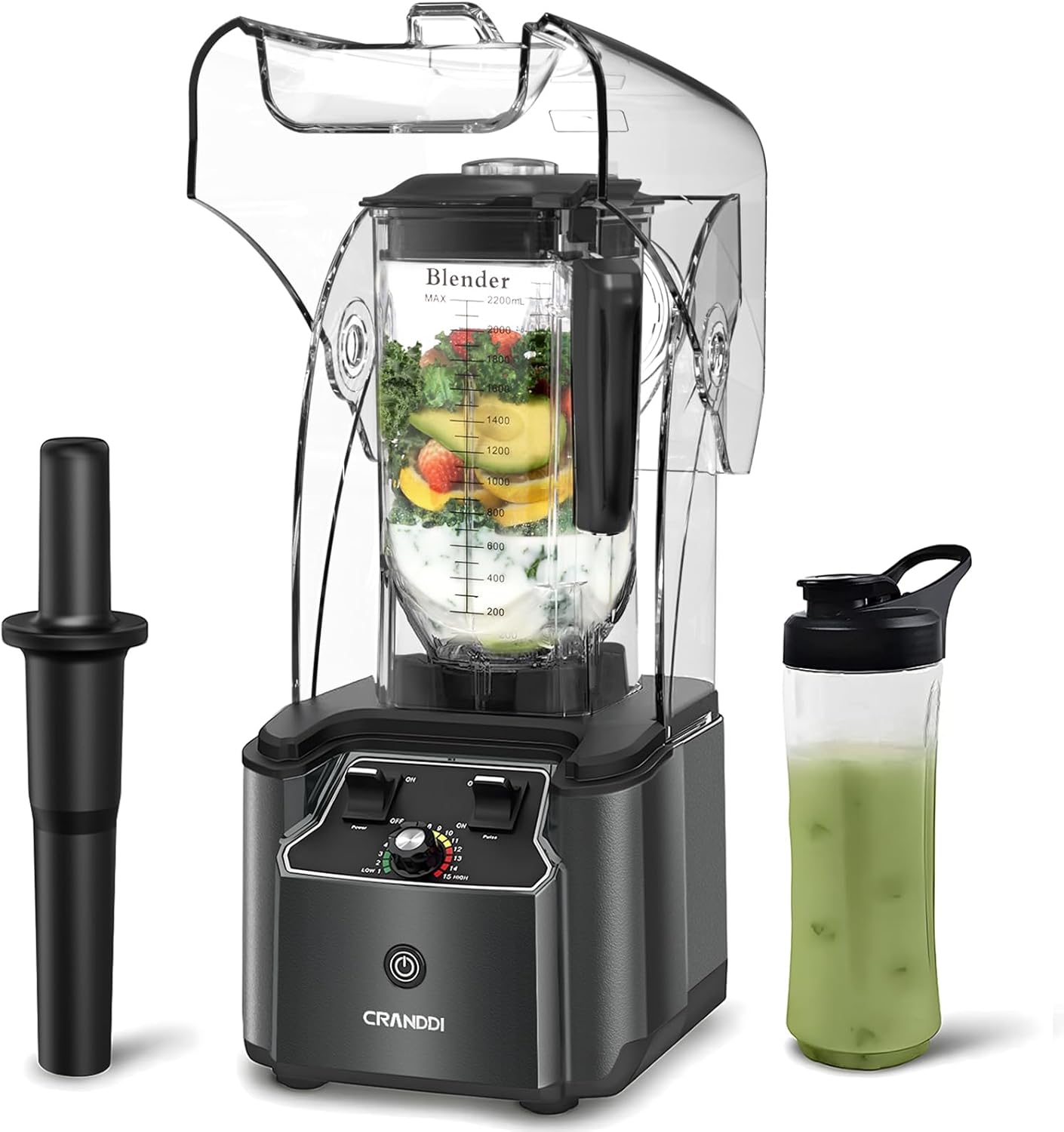CRANDDI Commercial Quiet Blender, 2200 Watt Professional Countertop Blender with BPA-FREE 80oz Pitcher, Built-in Pulse & 15-speeds Control, Smoothie Blender for Commercial and Home, K90 Grey CRANDDI Commercial Quiet Blender, 2200 Watt Professional Countertop Blender with BPA-FREE 80oz Pitcher, Built-in Pulse & 15-speeds Control, Smoothie Blender for Commercial and Home, K90 Grey