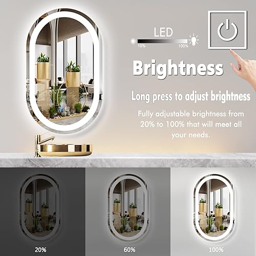 Miniatura 2 de MEIOUKA Espejo de tocador ovalado iluminado de 20 x 33 pulgadas con luces, espejo LED ovalado para baño montado en la pared, espejo ovalado con luz