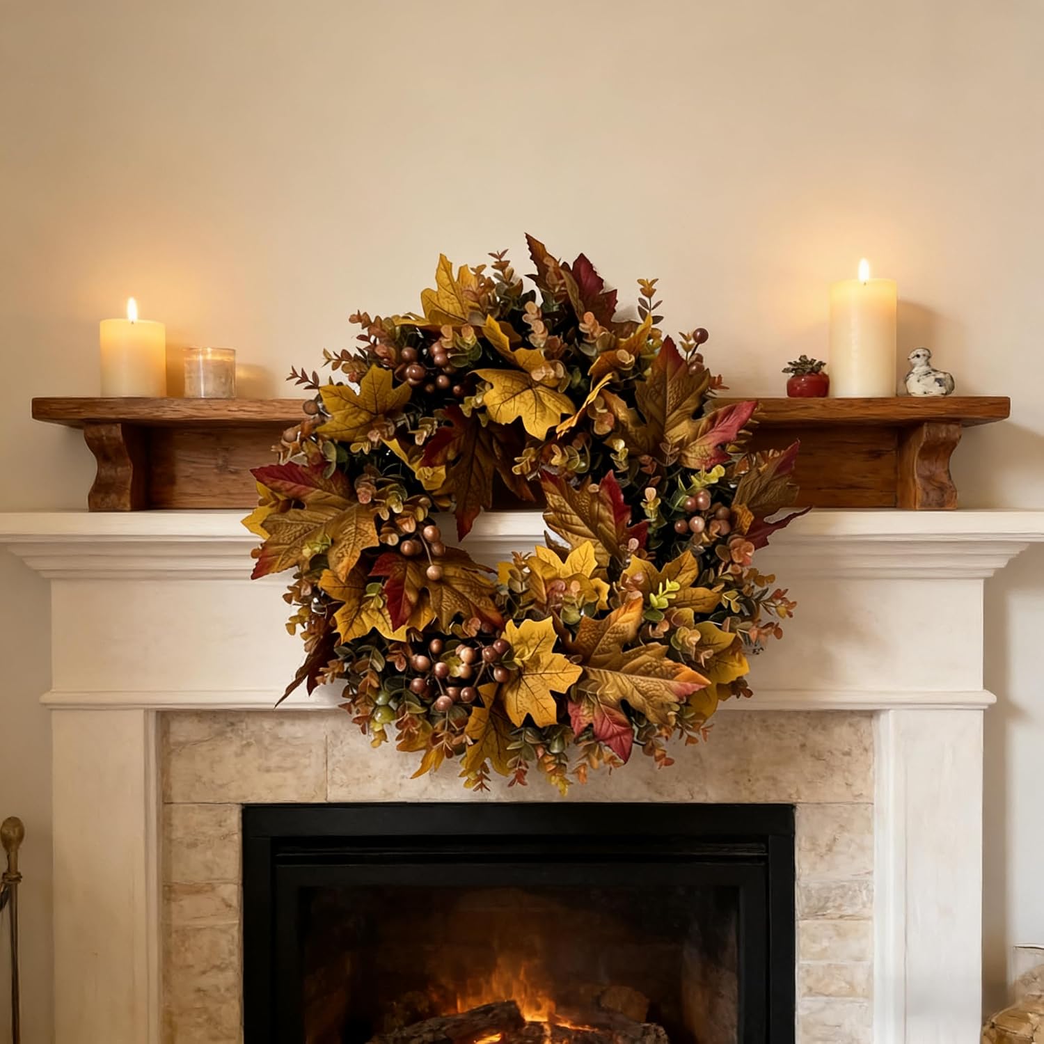 19.69" Fall Wreaths For Front Door Artificial Autumn Wreath Fall Door Wreath Boxwood Wreath Fall Decorations For Home Wall Porch Indoor Outdoor Halloween Decor Thanksgiving Day Harvest Festival
