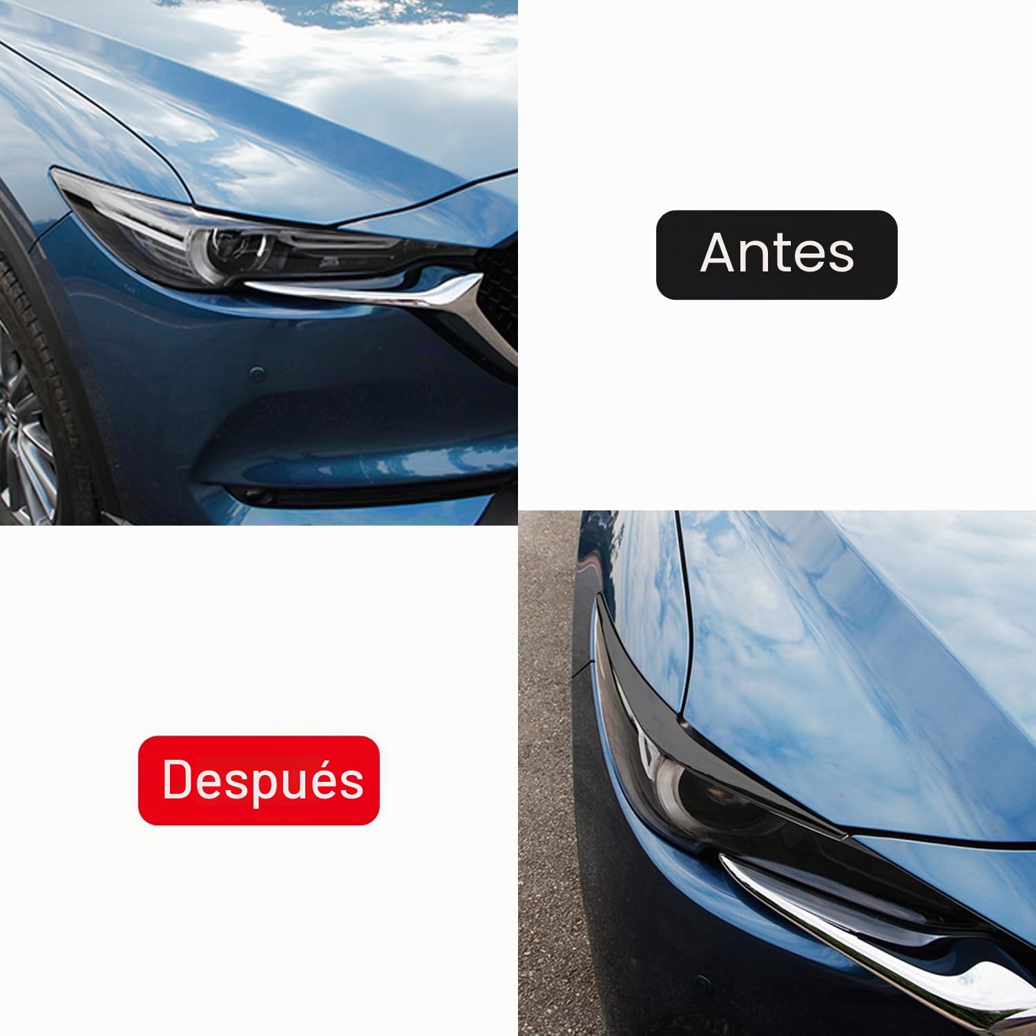 para Mazda CX-5 KF 2017-2024 Tiras Decorativas para Faros, Cejas de Faro en ABS Negro, Adhesivo 3M, Accesorio de Tuning para Paragolpes Delantero 2 Piezas