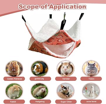 Rat Hammock,2 Pcs Double Layer Rat Hammocks for Cage 30*30/Strawberry+Peach | Plush Guinea Pig Hammock, Soft Warm Guinea Pig Hideout for Ferrets Chinchillas Squirrel Sugar Glider