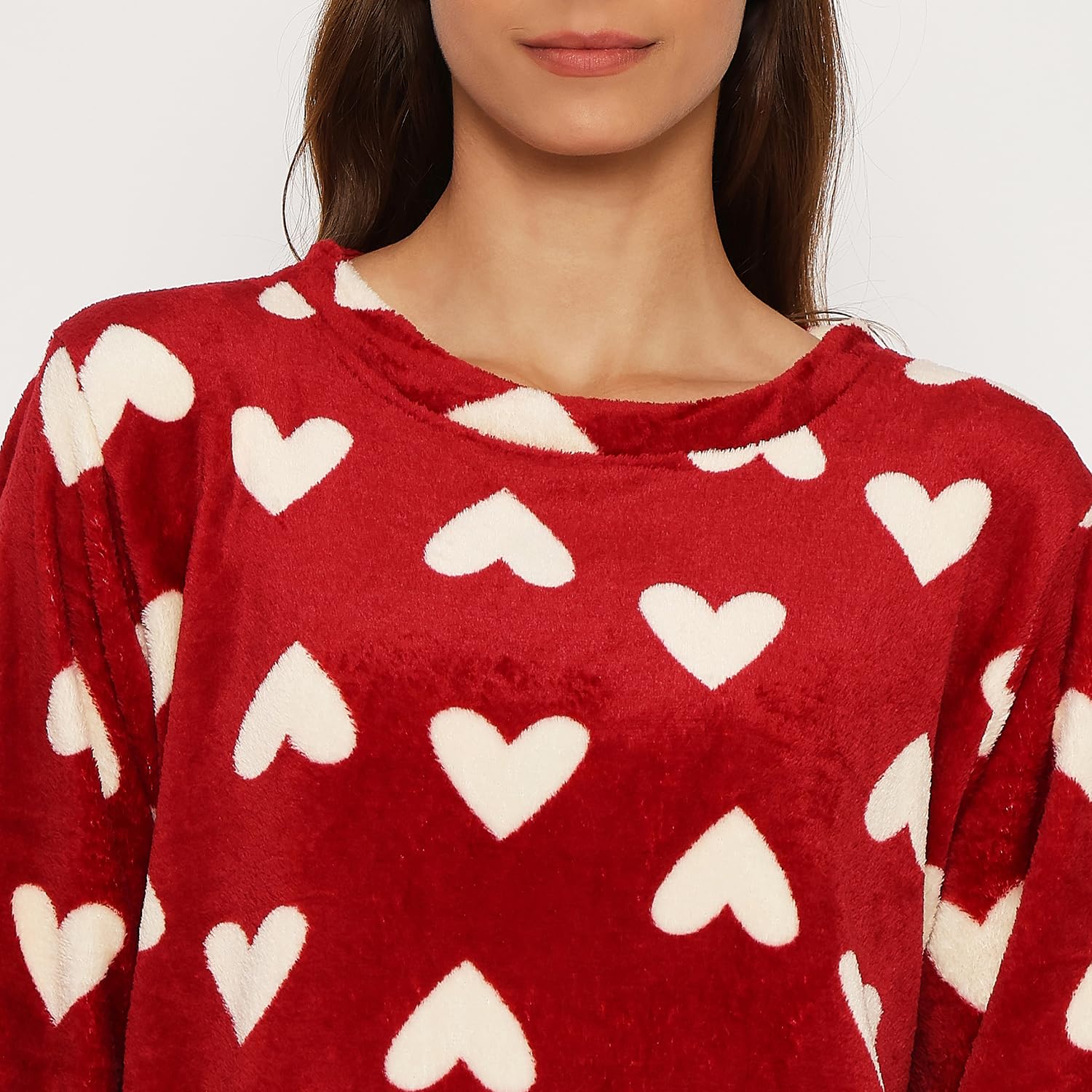 CAMEY Wool Blend Women's Printed Full Sleeve Round Neck Top and Pajama Pants with Pockets (Red, Small) - Image 6 thumbnail