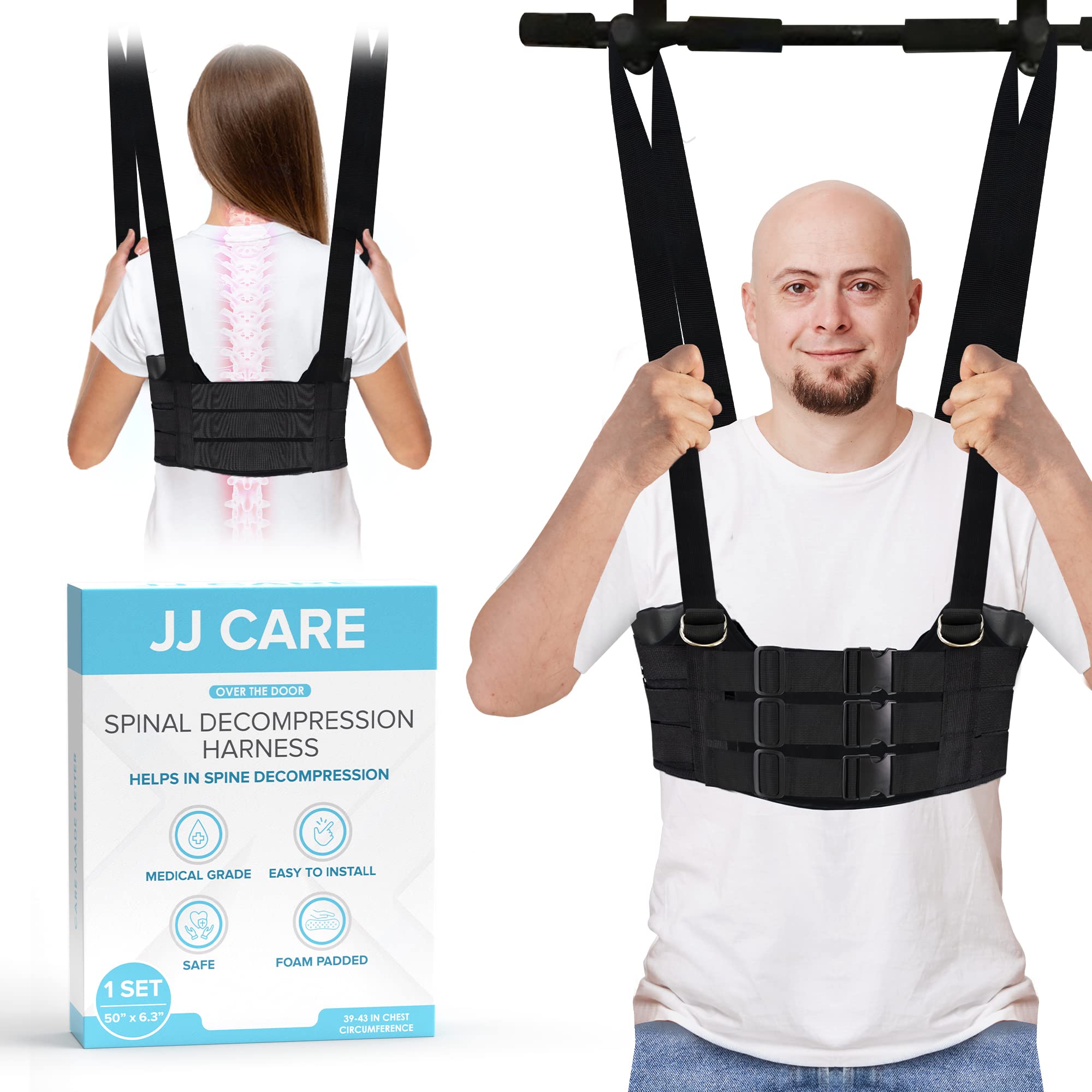 JJ CARE Spinal Decompression Harness, Hanging Upside Down Back Stretcher for Lower Pain Relief, Back Traction & Spine Decompression of Bulging, Degenerative and Herniated Disc.