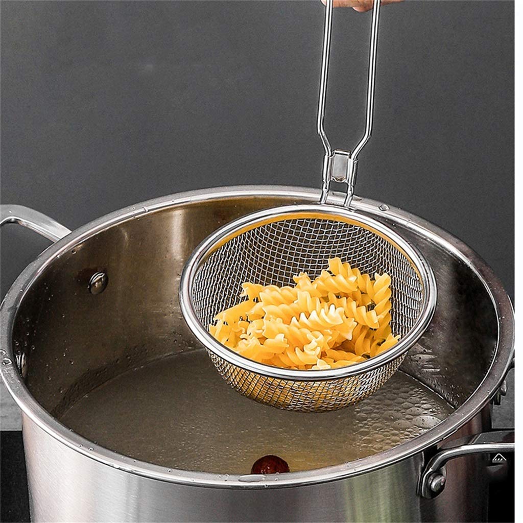 ZHANGXIAO Küchensieb Rostfreier Stahl Maschengitter Langen Griff Einfach aufzuhängen Sieb Pasta Suppe Ölsieb (Farbe : A)