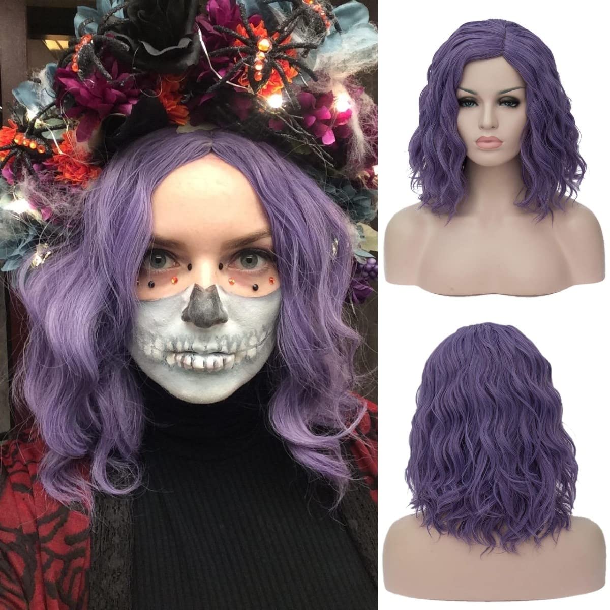 Amazon.com : TopWigy Purple Gray Cosplay Wig, Medium Length Curly Bob Wigs  Wave Colorful Synthetic Heat Resistant Hair for Woman Halloween Anime  Costume(Purple Gray 16" ) : Beauty & Personal Care