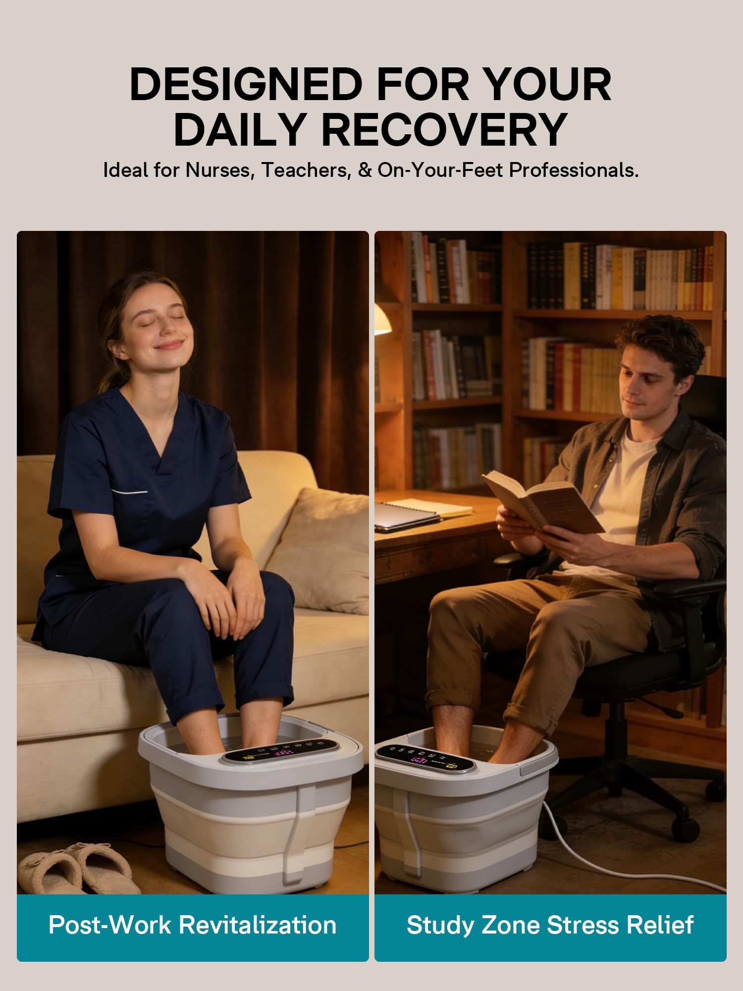 ALLJOY Bain de Pieds Massant Chauffant Pliable, Balnéothérapie Pieds avec 24 Niveaux de Température (35-48°C), 6 Rouleaux, Bulles,Infrarouge et Pierre Ponce, Thalasso Pieds pour Soulagement et Détente - 5