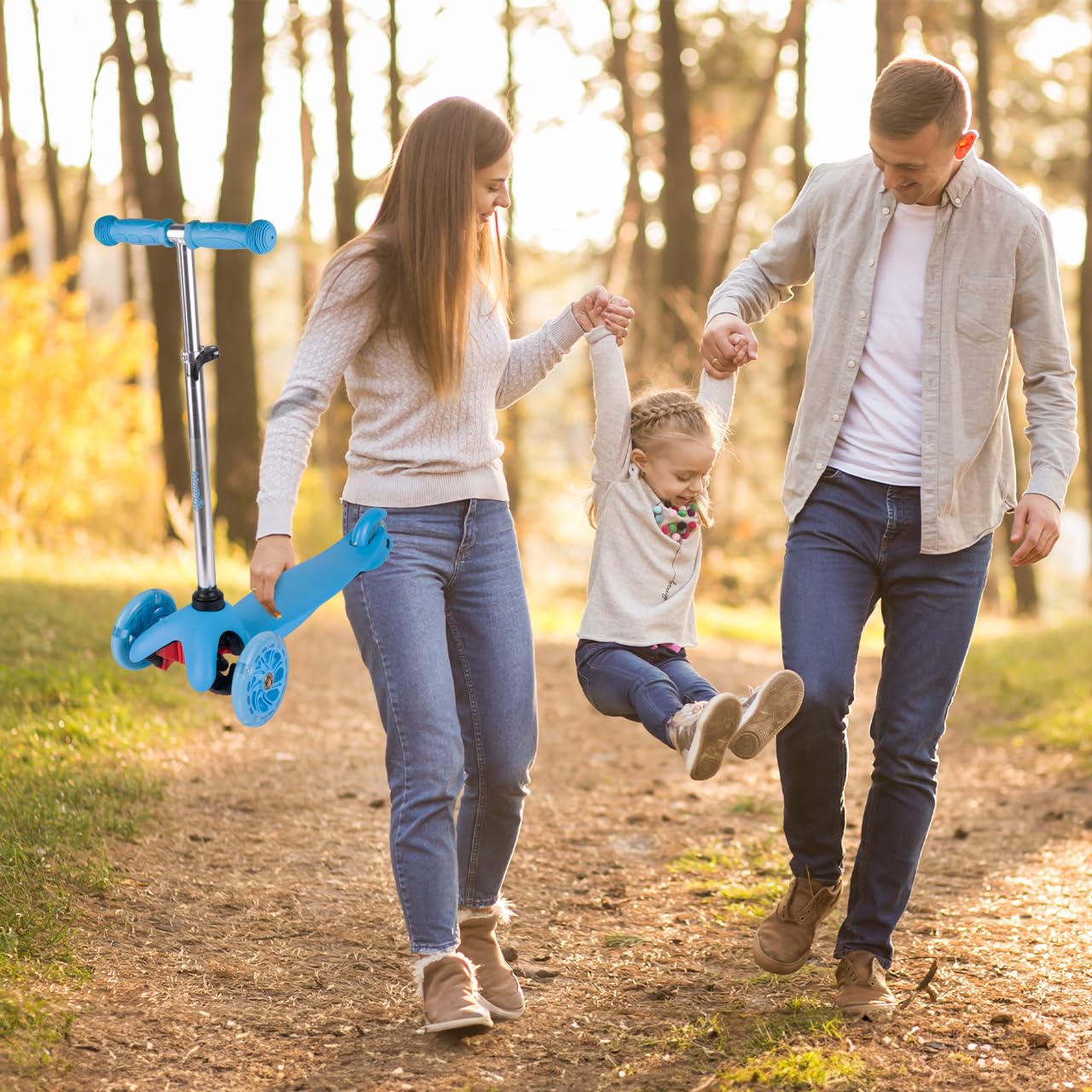 MalPlay Cityroller für Kinder Jugendliche Dreirad Scooter Leuchtende LED-Räder Blau ab 3 Jahren Kinderroller