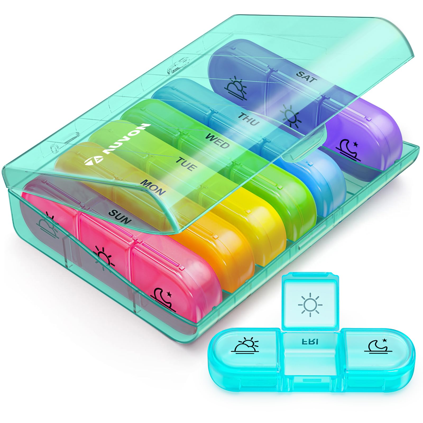 AUVON Weekly Pill Organizer 3-Times-A-Day, Portable 7 Day Pill Box Case with Large Separate Compartments to Hold Medication, Vitamins, Fish Oil and Supplements