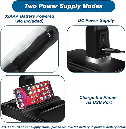 Miniatura 5 de JUOIFIP 4 lupas con luz y soporte, lámpara de escritorio flexible de cuello de cisne con carga USB y soportes para teléfono, lupa de página grande