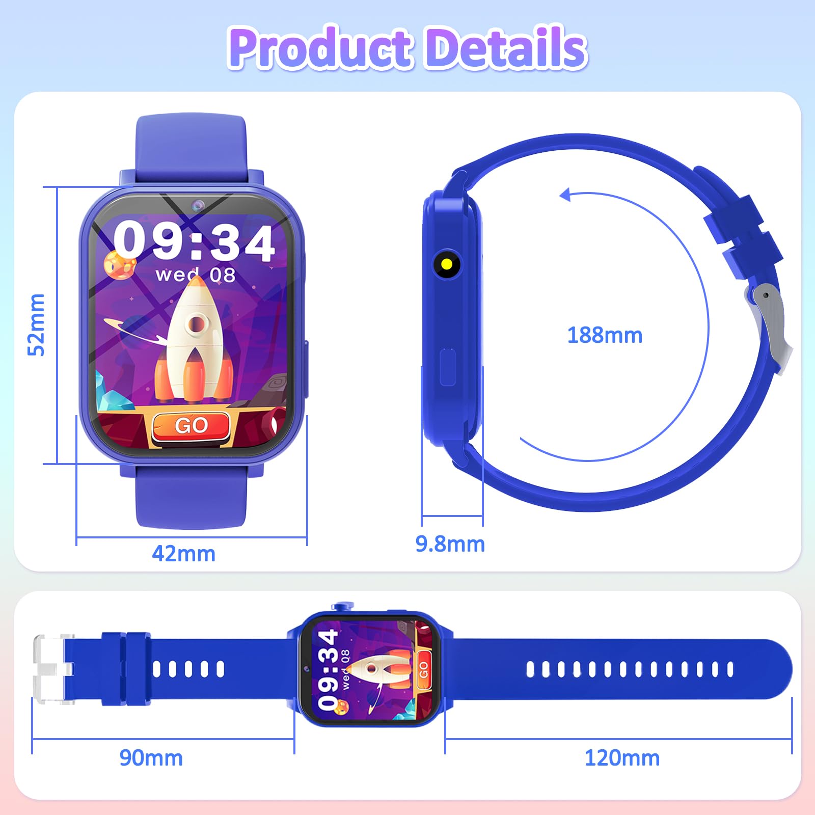 clleylise Montre connectée Enfant - Smartwatch avec 18 Jeux, Suivi de Sommeil & podomètre, caméra, Fonds d'écran dynamiques, Montre Enfant Garcon et Montre connectée Enfant Fille (Bleu)