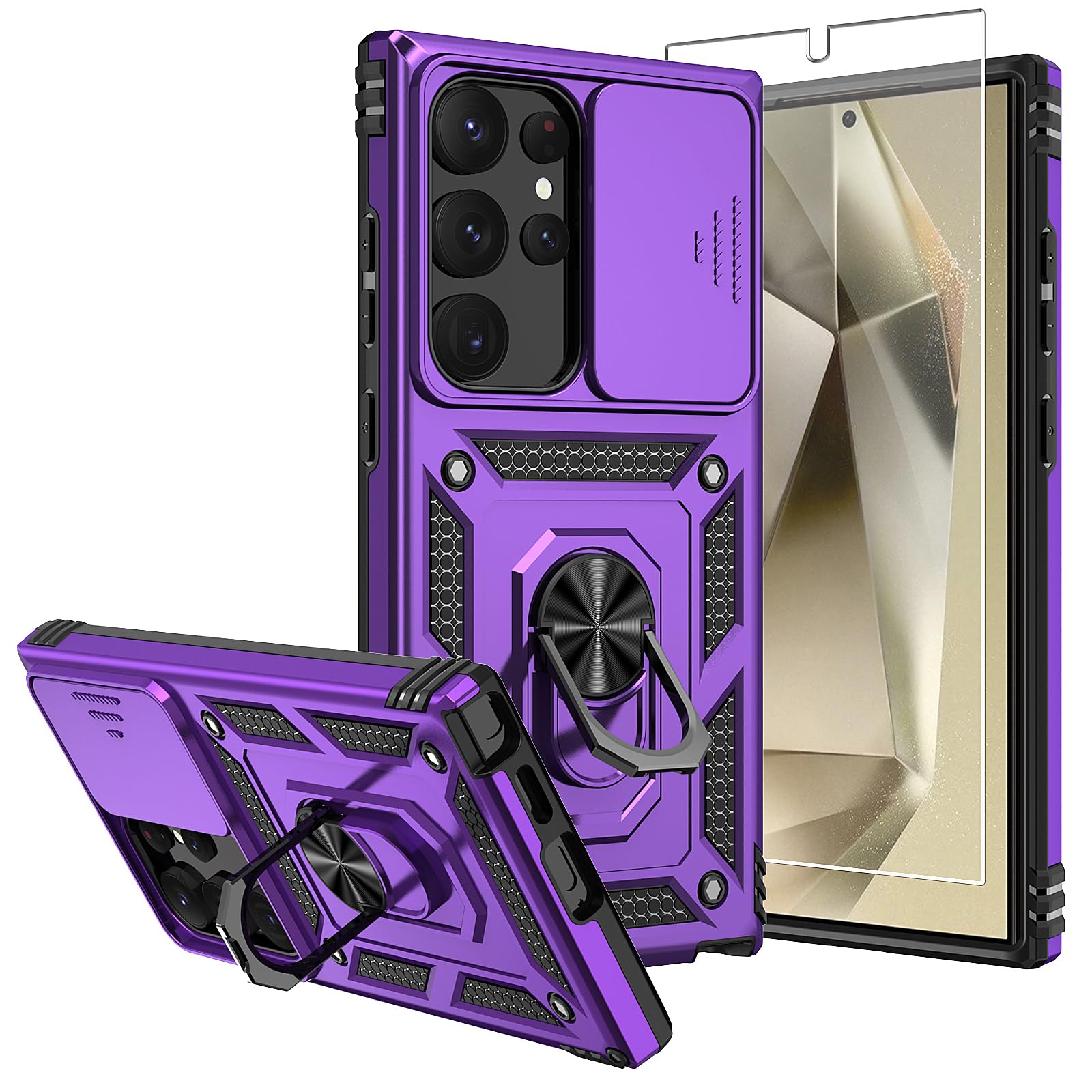 SKTGSLAMY for Galaxy S25 Ultra Case,with Camera Cover,[Military Grade] 16ft.Drop Tested Cover with Magnetic Kickstand Protective Case for S25 Ultra,