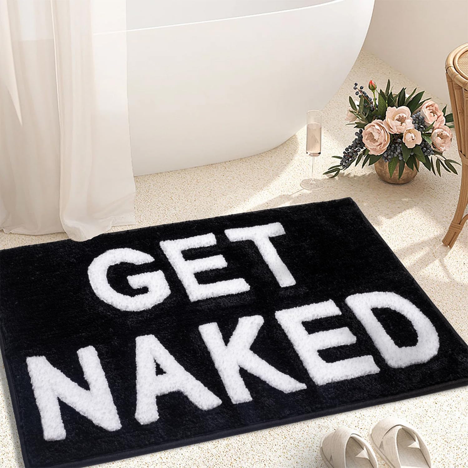 Get Naked Bath Mat Black Bathroom Rug 20" x 32" Non Slip Absorbent Cute Bath Mats for Tub Shower, Floor Mat Black and White Rug for Funny Apartment Decor Washable