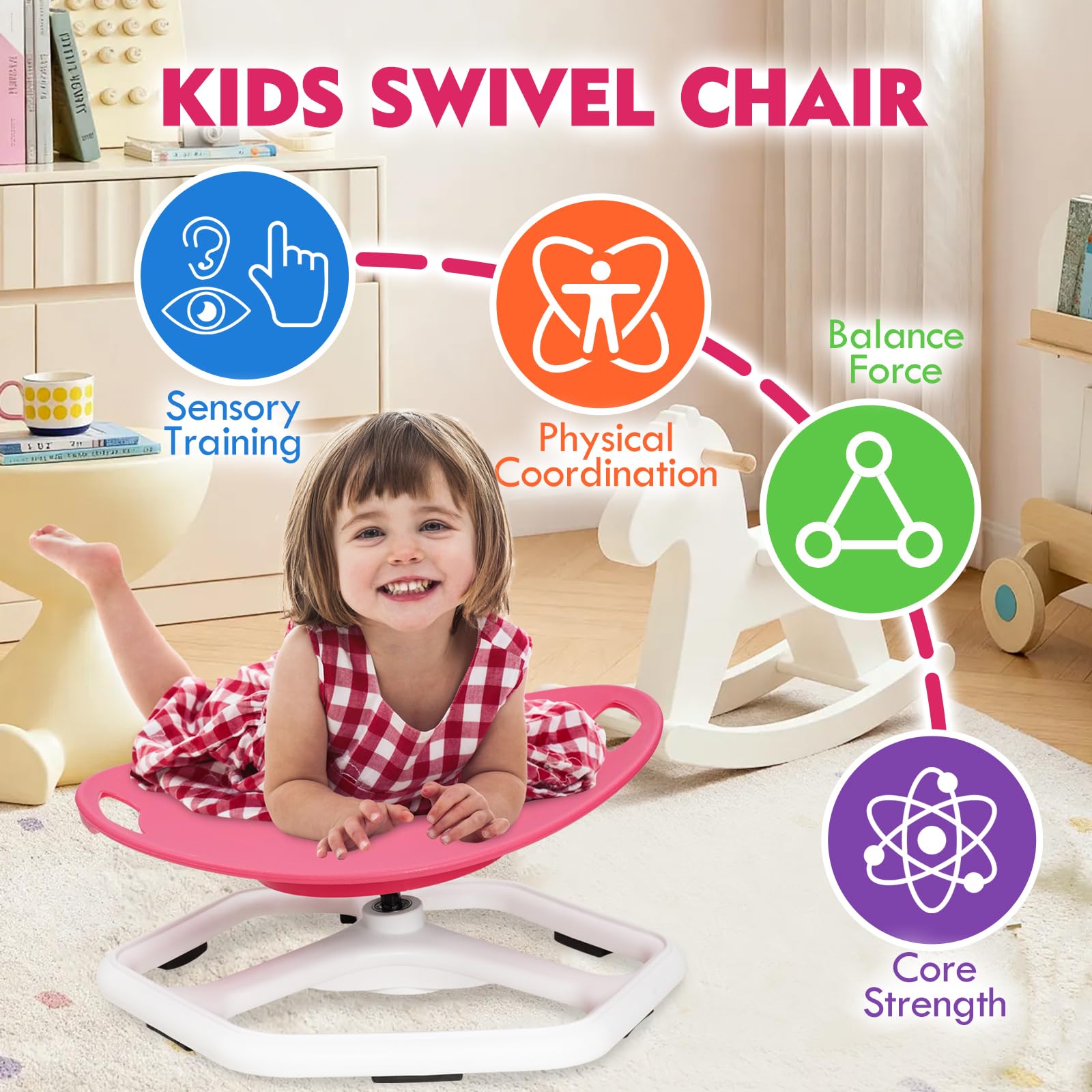 Chaise pivotante pour Enfants autistes, avec poignée de sécurité et Design antidérapant, entraînement de Coordination Physique et équilibre, Rose