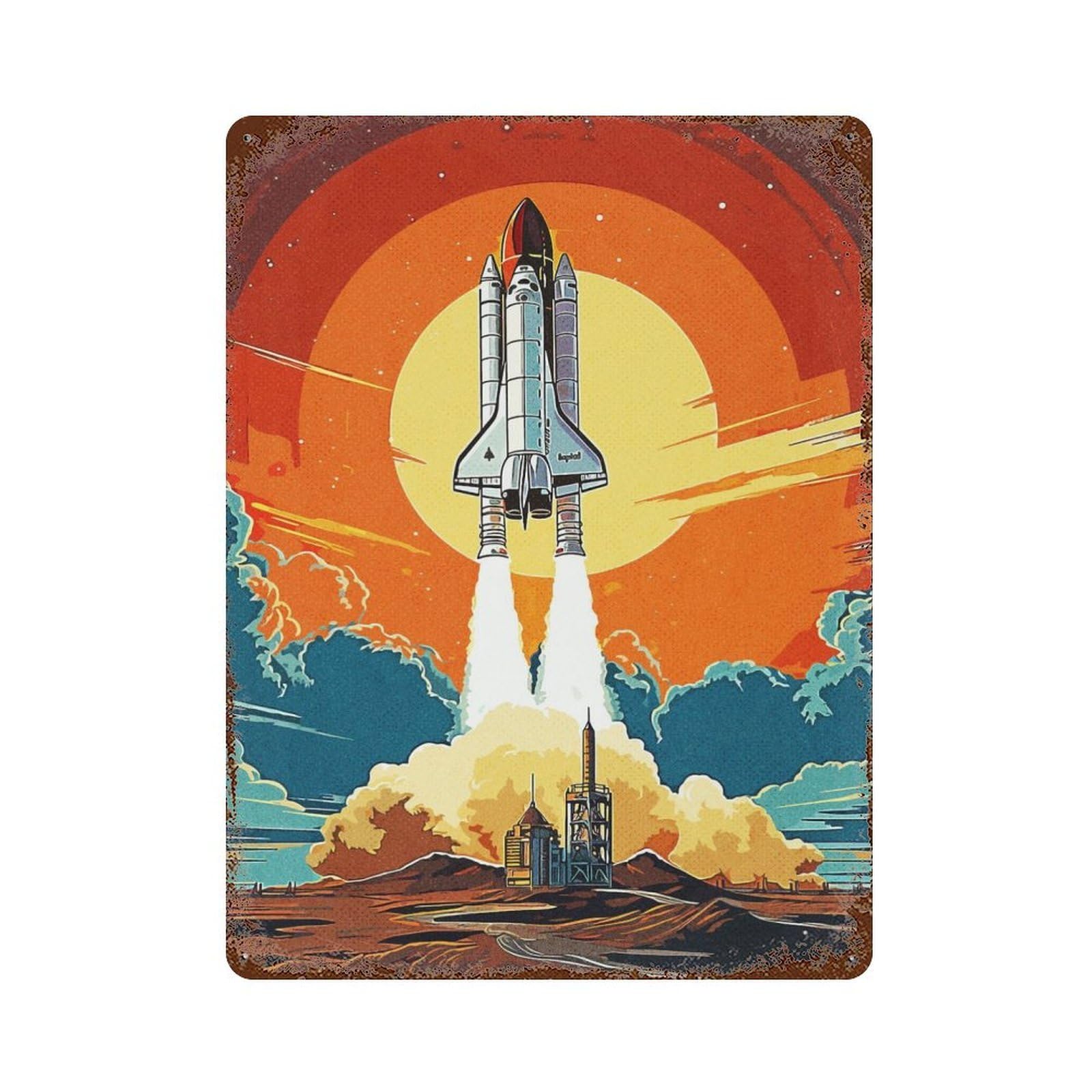 Vintage Rust Metal Sign Vintage Rocket 15.7"x11.8", Shabby Chic Decor for Cafe, Home Bar And Lounge Decor