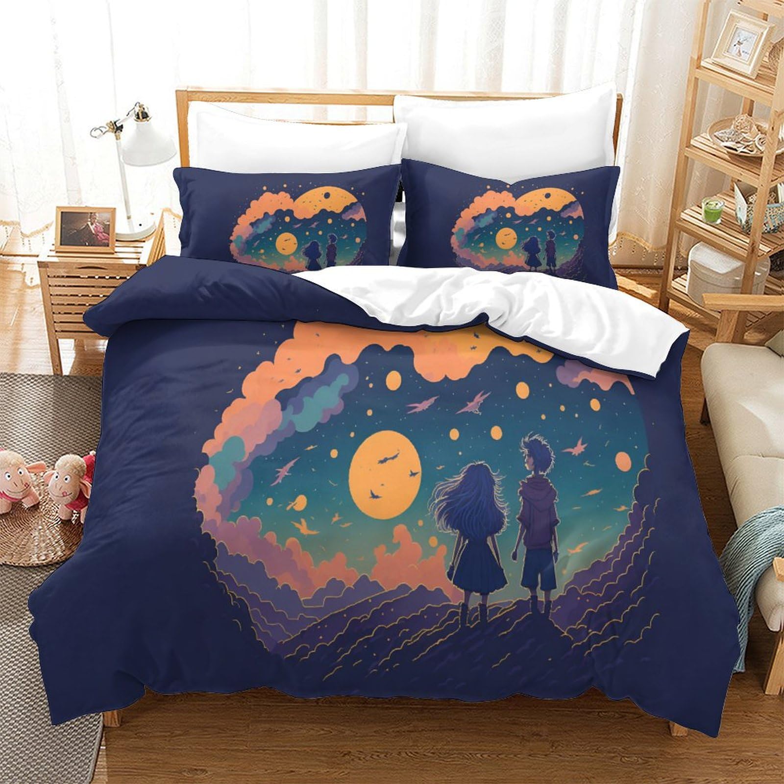 Housse De Couette 3D Ombres Indonésienne - 3 Pièces King 220x240 Cm, Microfibre Douce, Avec Taies D'oreiller
