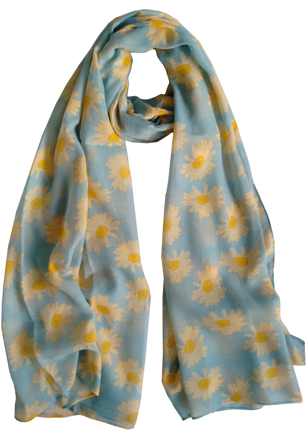Glamlondon Women's Light Blue Daisy Flower Scarf Floral Printed Large Soft Shawl Wrap (Light Blue)