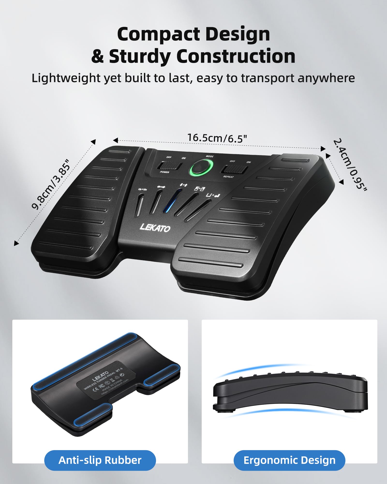 LEKATO Bluetooth Page Turning Pédale sans fil, tourne-page Bluetooth, contrôleur d'application rechargeable pour téléphone, tablettes, portable, 5 modes, pédale pour jouer des instruments ou inviter