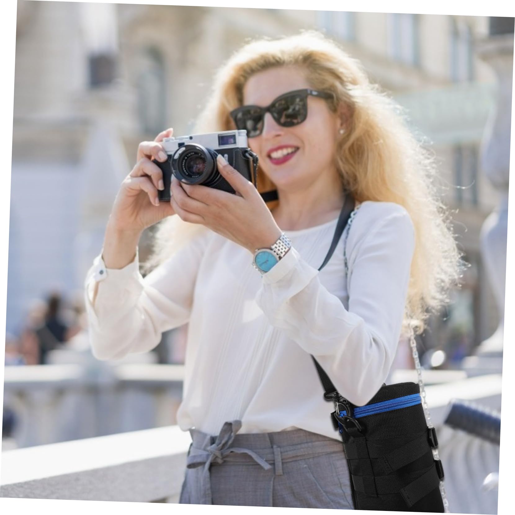 Borsa Antiurto della in Poliestere e per Fotocamera Obiettivo Custodia Nero, Compatta Cintura per Fotografi in Movimento