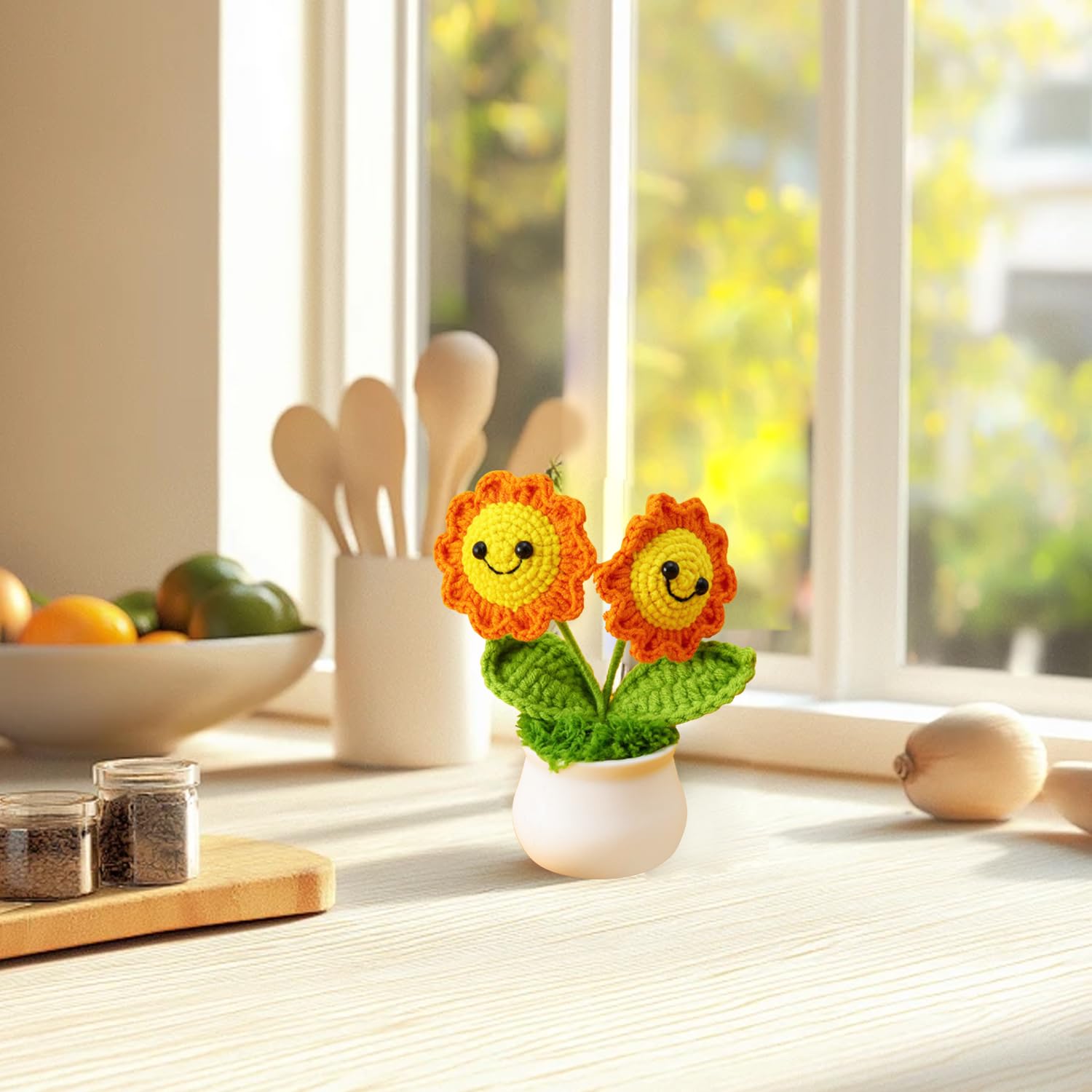 Vikrami lighting Smile Sunflower Gifts for Women,Emotional Support Gift,Sunflower Artificial Flowers Gift,Mini Handmade Crochet Sunflower Potted for Birthdays And Graduation Season - Image 3