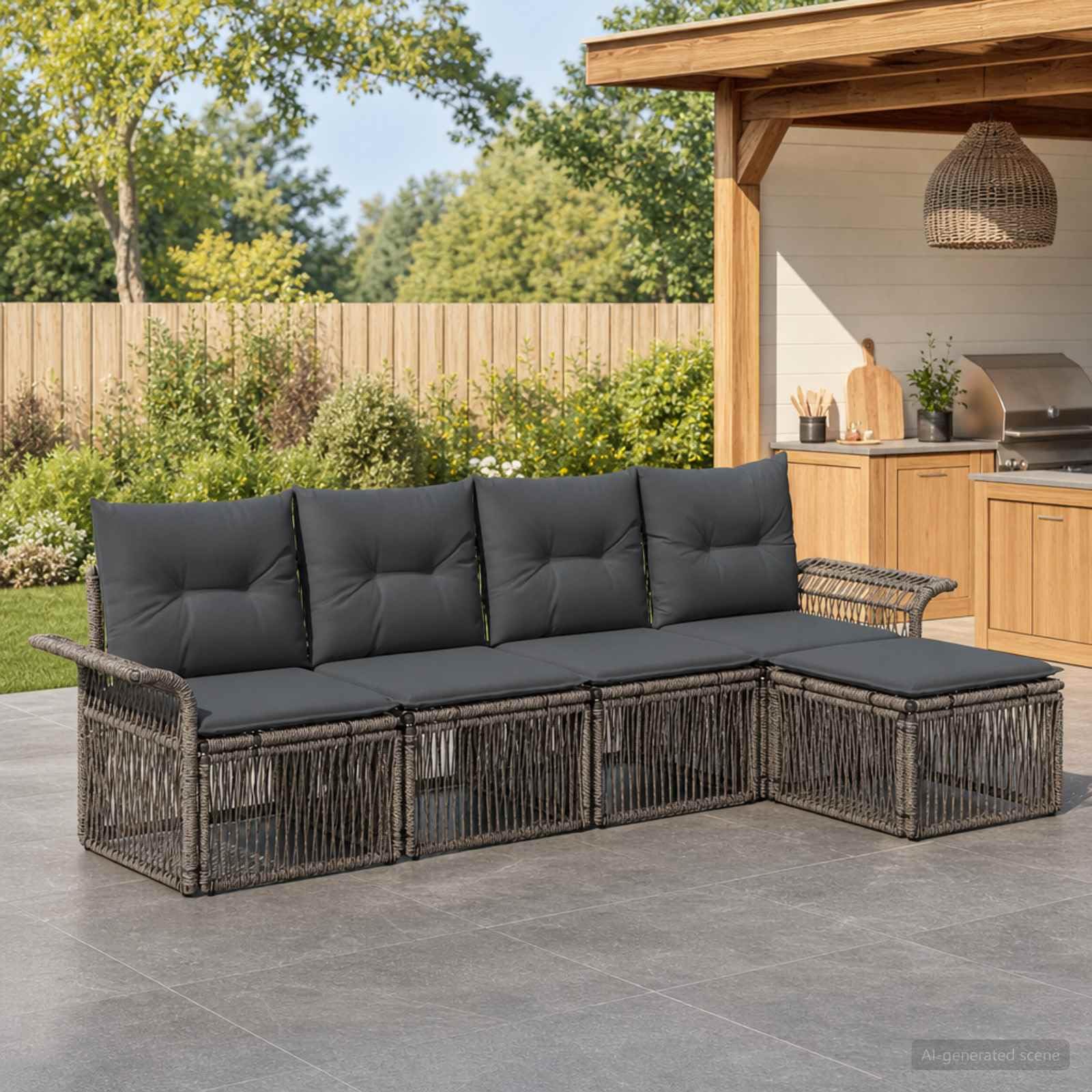 Garten-Sofa-Set, 5-teilig, Grau