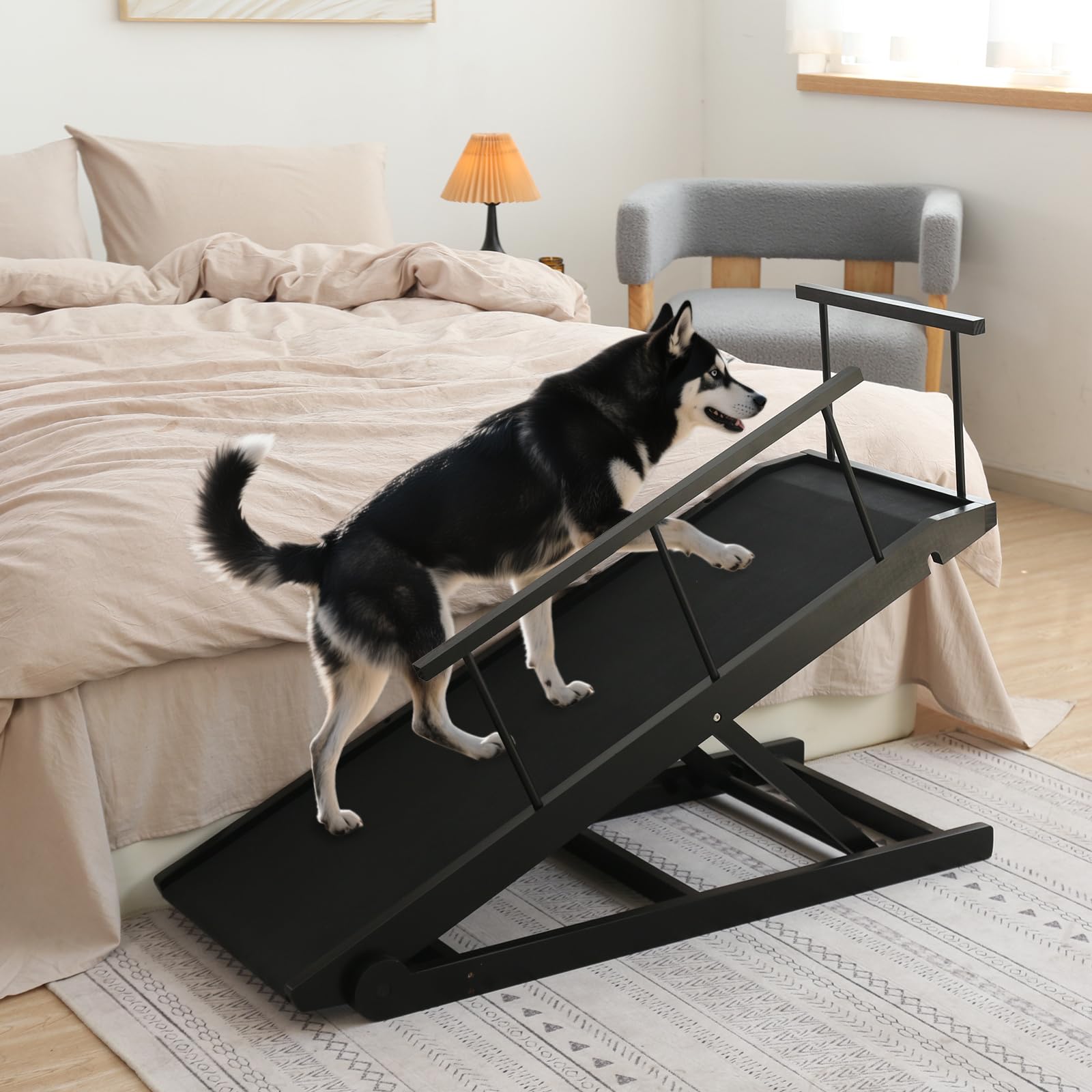 Hunderampe für Bett und Couch, 5 Stufen verstellbare Haustierrampe für kleine bis große Hunde (Schwarz, 115)
