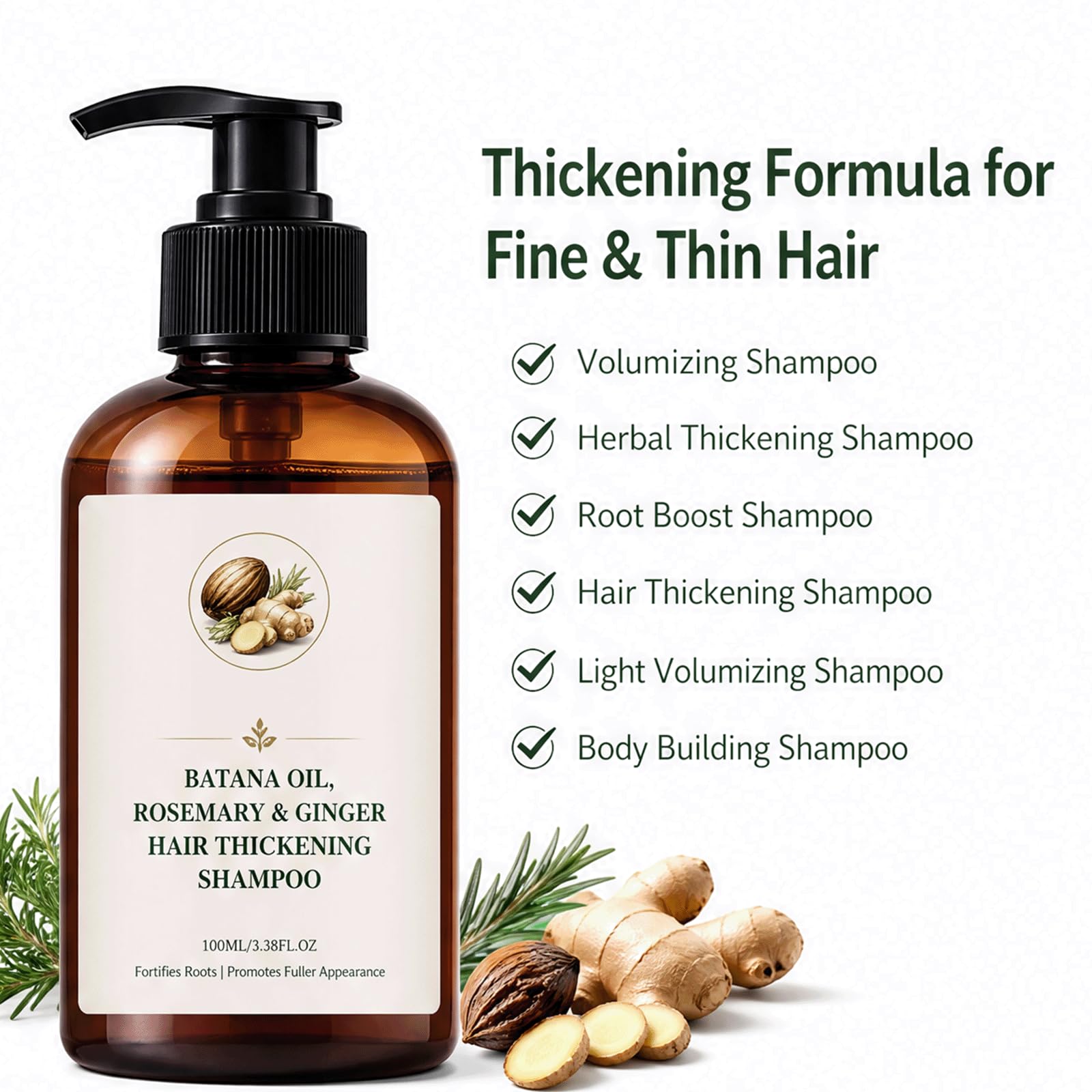 Batana Oil Rosemary Imbirowy Szampon Volumizing Thin Hair Root Boost - Naturalny ziołowy szampon zagęszczający dla kobiet, Delikatna roślinna codzienna pielęgnacja skóry głowy, (5 szt)