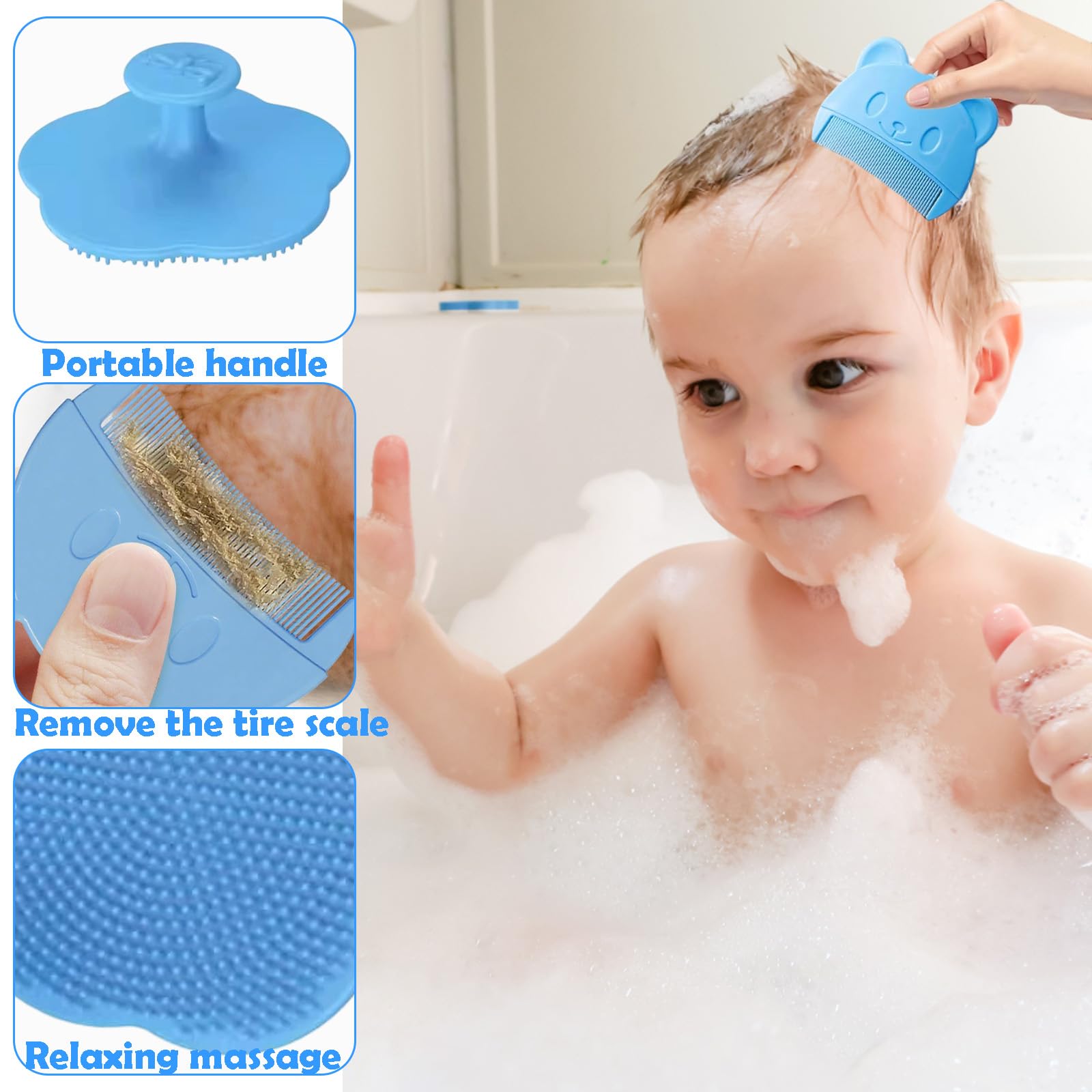 2Pcs Cute Bear Shape Cradle Cap Comb and 2 Pcs Flower Shampoo Baby Cradle Cap Brush for Newborn Essentials Bath Time Cleaning - Image 3