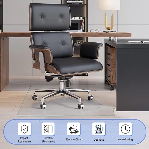 Miniatura 2 de NeuType Tapete de cristal para silla con borde extendido, 36 x 46 pulgadas 14 pulgadas de grosor de vidrio templado para silla de oficina o piso de