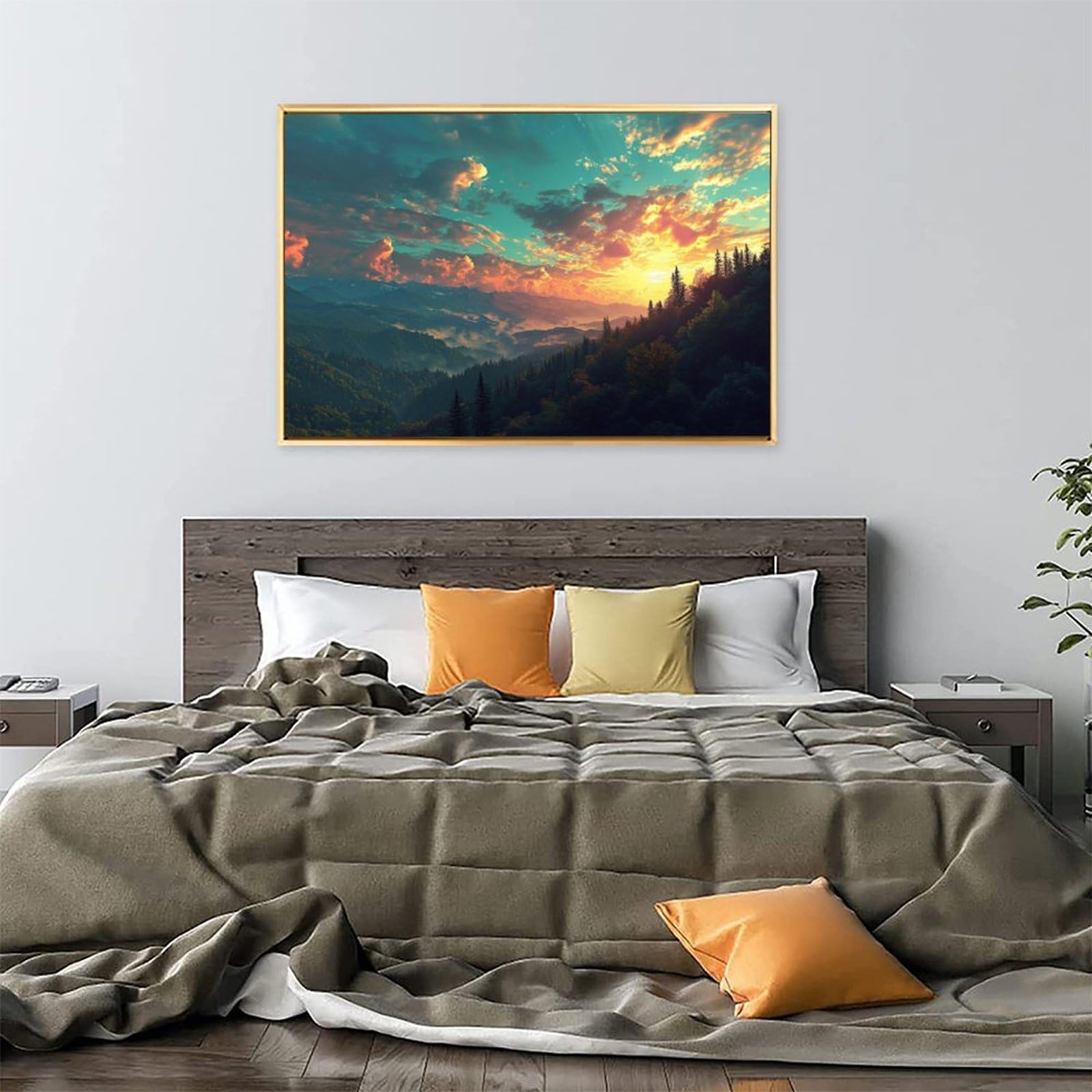 Amazon.co.jp: 絵画 朝日を浴びる山々 アートパネル ポスター 美しい 