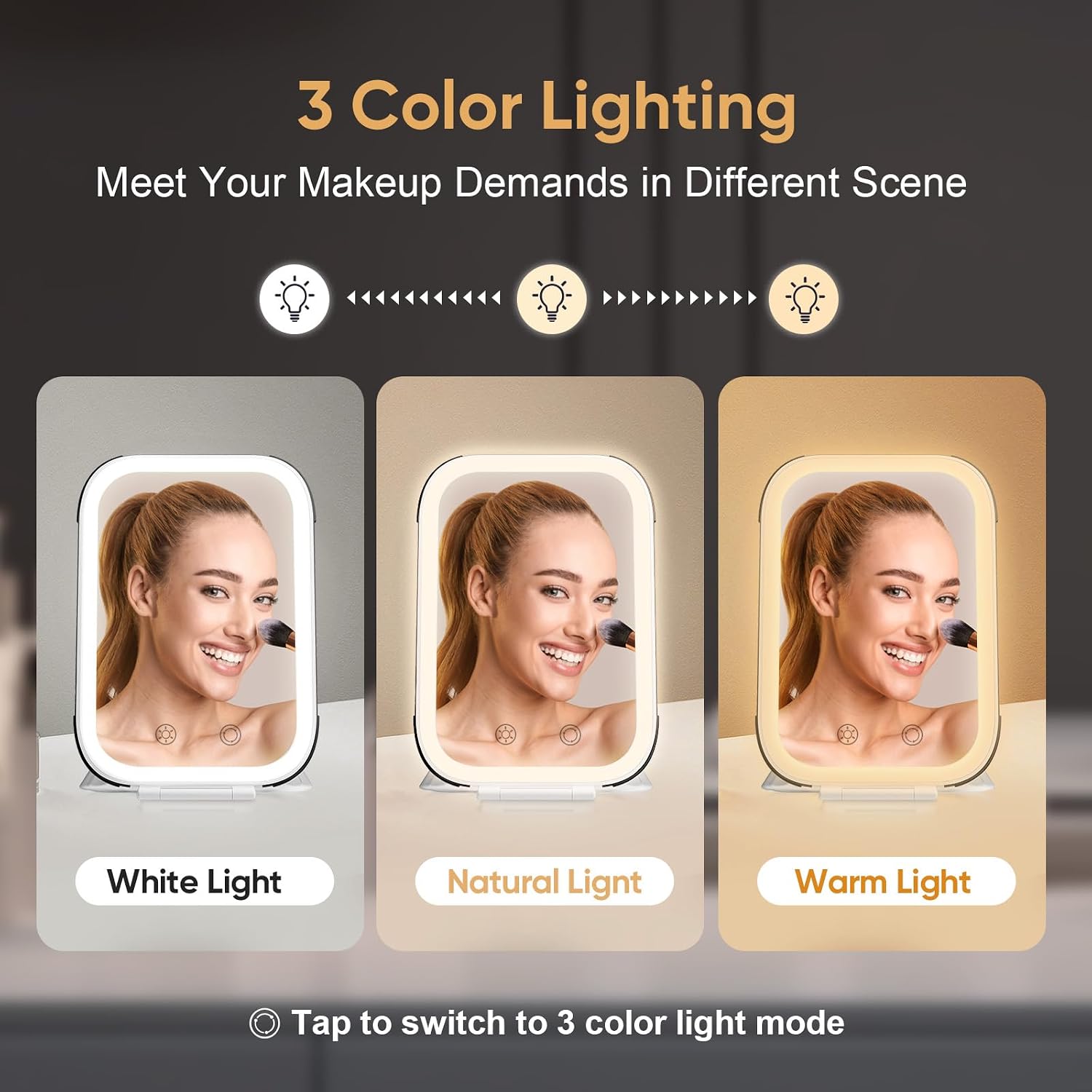  2000mAh Rechargeable Travel Makeup Mirror with Lights thumbnail