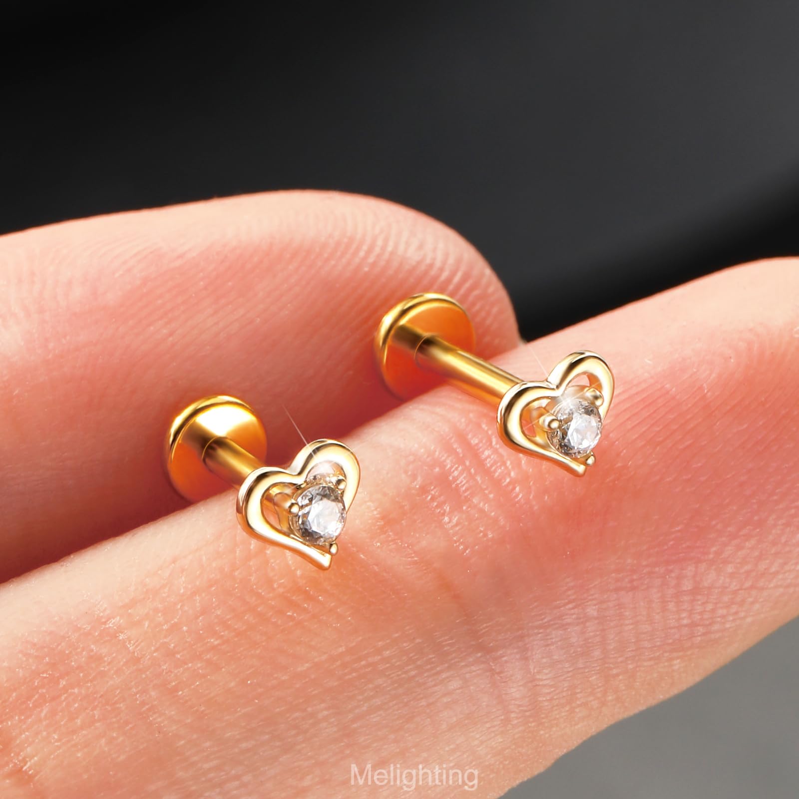 Melighting Pendientes Helix de 16 G, aretes de oro amarillo de 14 quilates, parte trasera plana, titanio sin rosca, aretes de cartílago, joyería de piercing Daith