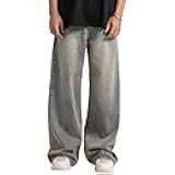 Mens Straight Trousers Aesthetic Black Baggy Jeans Goth Vintage Street Loose Fit Casual Wide Leg Denim Hip Hop Jean