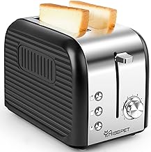 ALES 2 Slice toaster, Extra-Wide Slot Toaster with Reheat/Defrost/Cancel Function, 6 Shade Settings Compact Toasters for Bread Waffles, Removable Crumb Tray, Silver Black