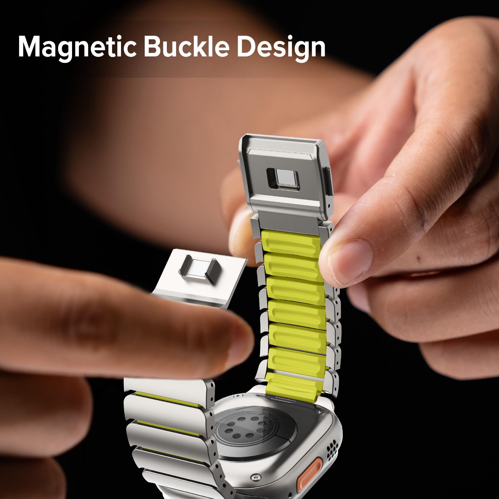 FULLIFE Bracelet magnétique en titane et silicone pour Apple Watch Ultra