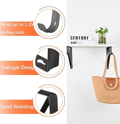 Vista 10 de Paquete de 10 estantes de armario resistentes y soportes de barra, soportes de estante de armario montados en la pared, soportes de estante