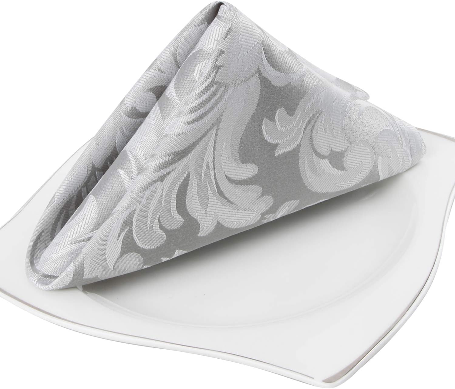 EHouseHome Damask Jacquard Cloth Napkins Waterproof Spillproof Polyester Fabric Napkins Silver Grey, Set of 12, 17 x 17 Inch