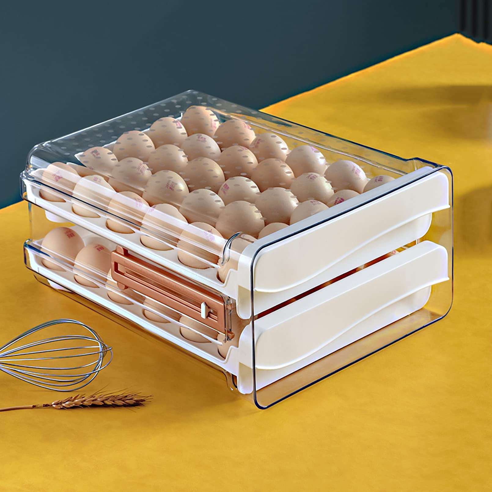 Egg Storage Container,40 Pcs Kitchen Egg Tray with Double Layers and Timer, Clear Egg Holder for Refrigerator/Frige Storage Container