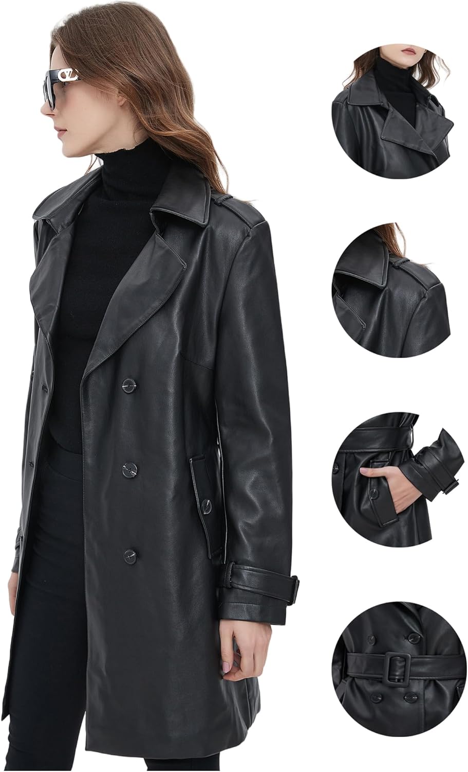 Beinia Women's PU Faux Leather Blazer Jacket, Waterproof, Button Front