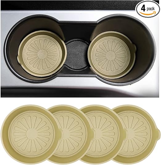 Car Cup Holder Coaster, 4 Pack Universal Non-Slip Cup Holder Insert Coaster for Most Cars, SUV, Auto Interior Accessories for Men Women (Beige)