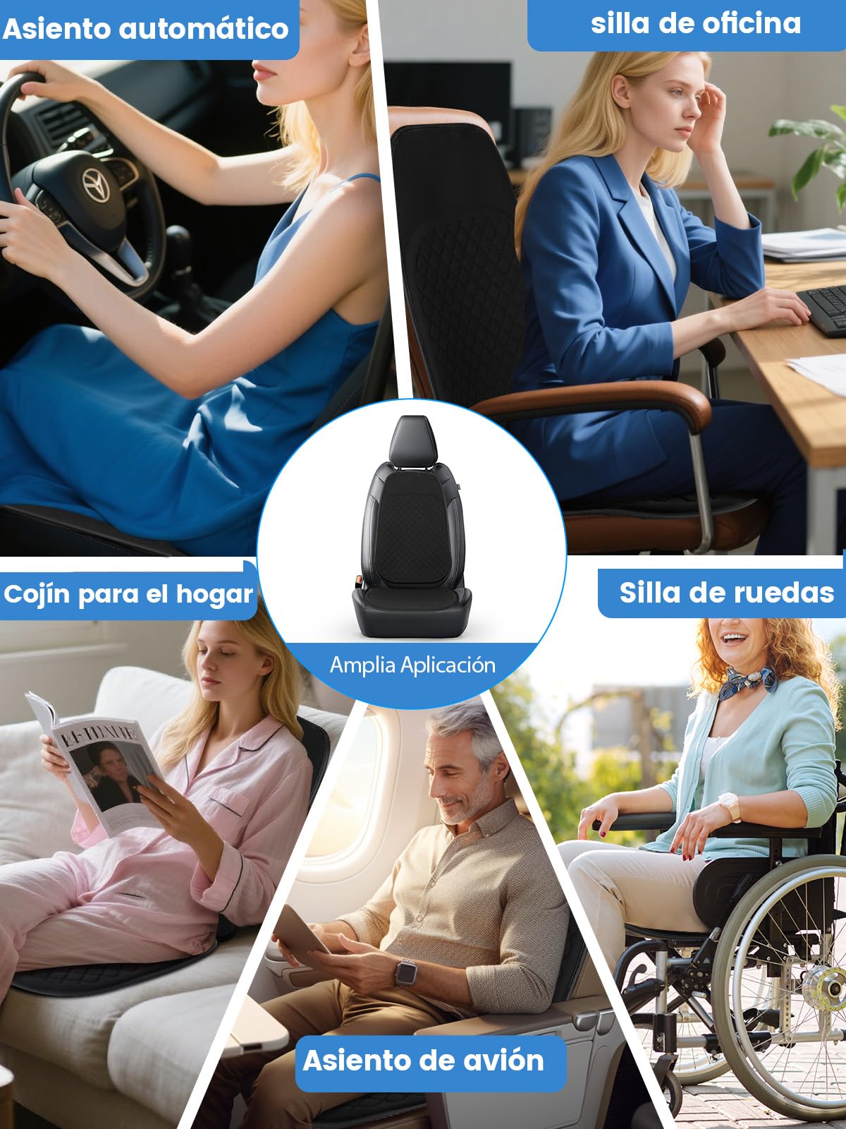 Jisejima - Cojín de asiento de gel transpirable para automóvil, protector de asiento delantero con parte inferior antideslizante para silla de auto, silla de ruedas, carritos de golf, conductores