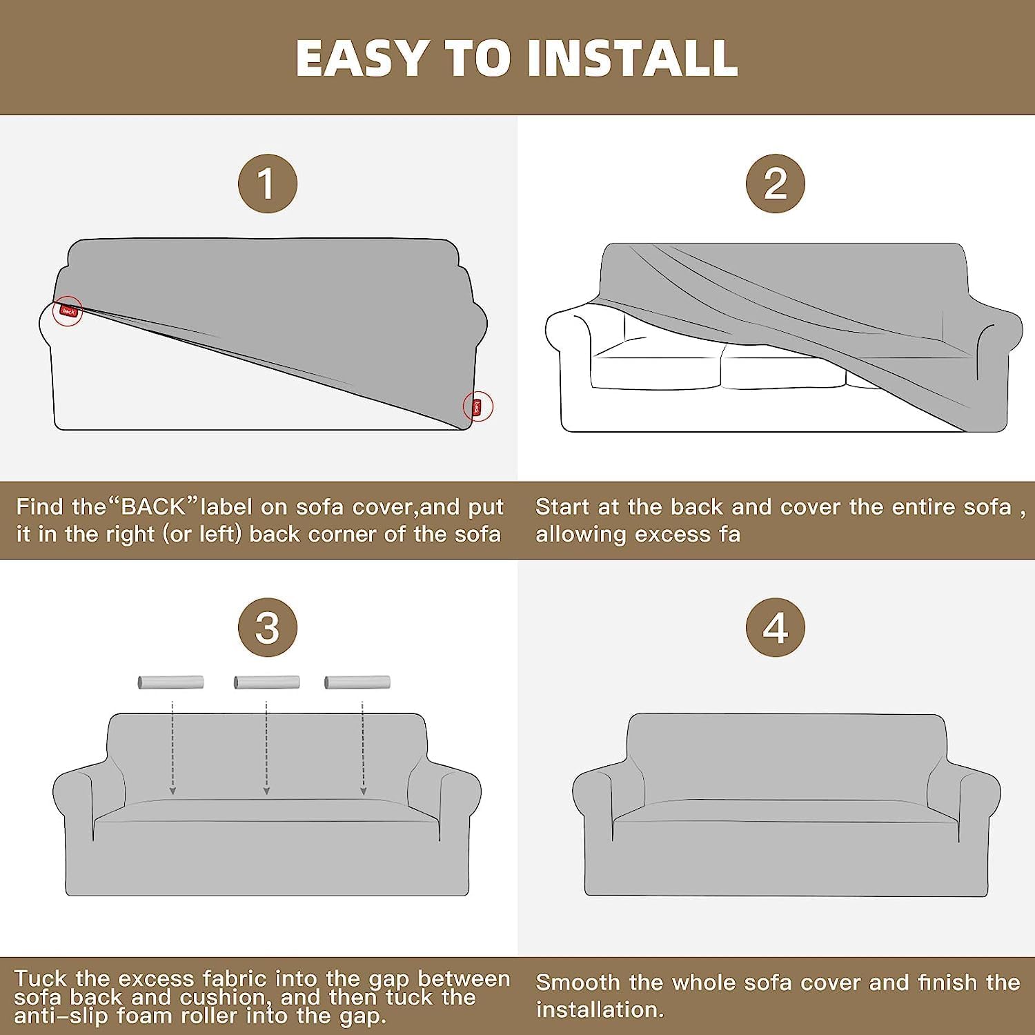 Ystyle Funda de Sofá Elástica 3 plazas, Fundas para Sillones Ajustables con Reposabrazos, Moderna Cubre Sofa Antideslizante Antimanchas Lavable, Protección para Perros y Mascotas, Café