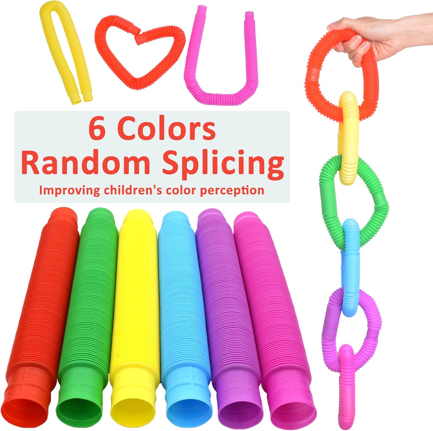 Cdycam Pop Tubes Sensory Toy, 6 Pack Pipe Sensory Tools for Stress and Anxiety Relief,Educational STEM Toys for Construction and Building Activity (6 Pack)