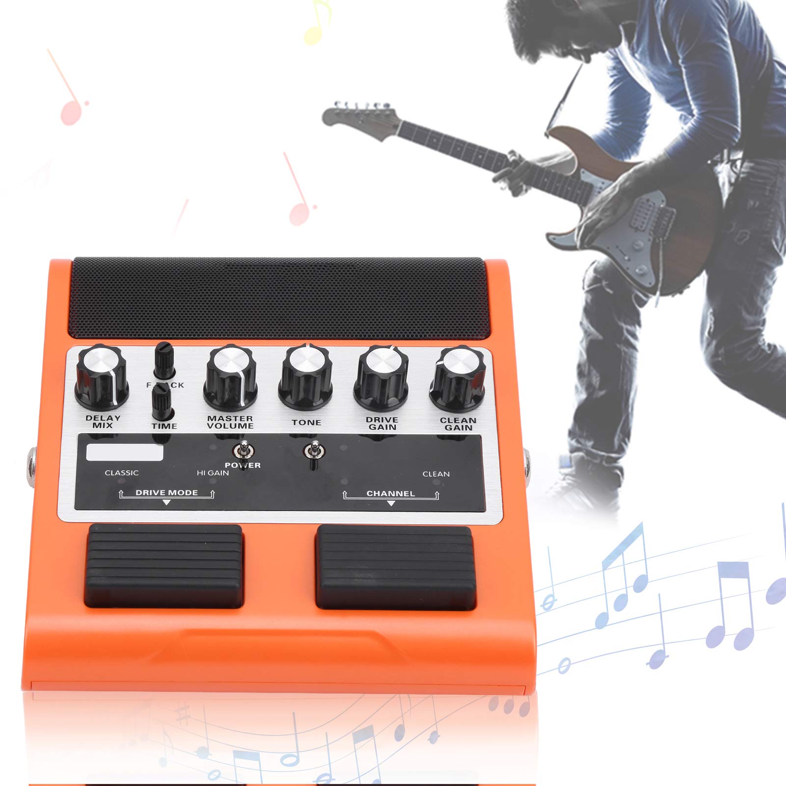 HERCHR Amplificatore E Pedale per Chitarra Portatile 100‑240V 8W Amplificatore per Chitarra Combinato Bluetooth Ricaricabile Mini Amplificatore per Chitarra(Spina UE)