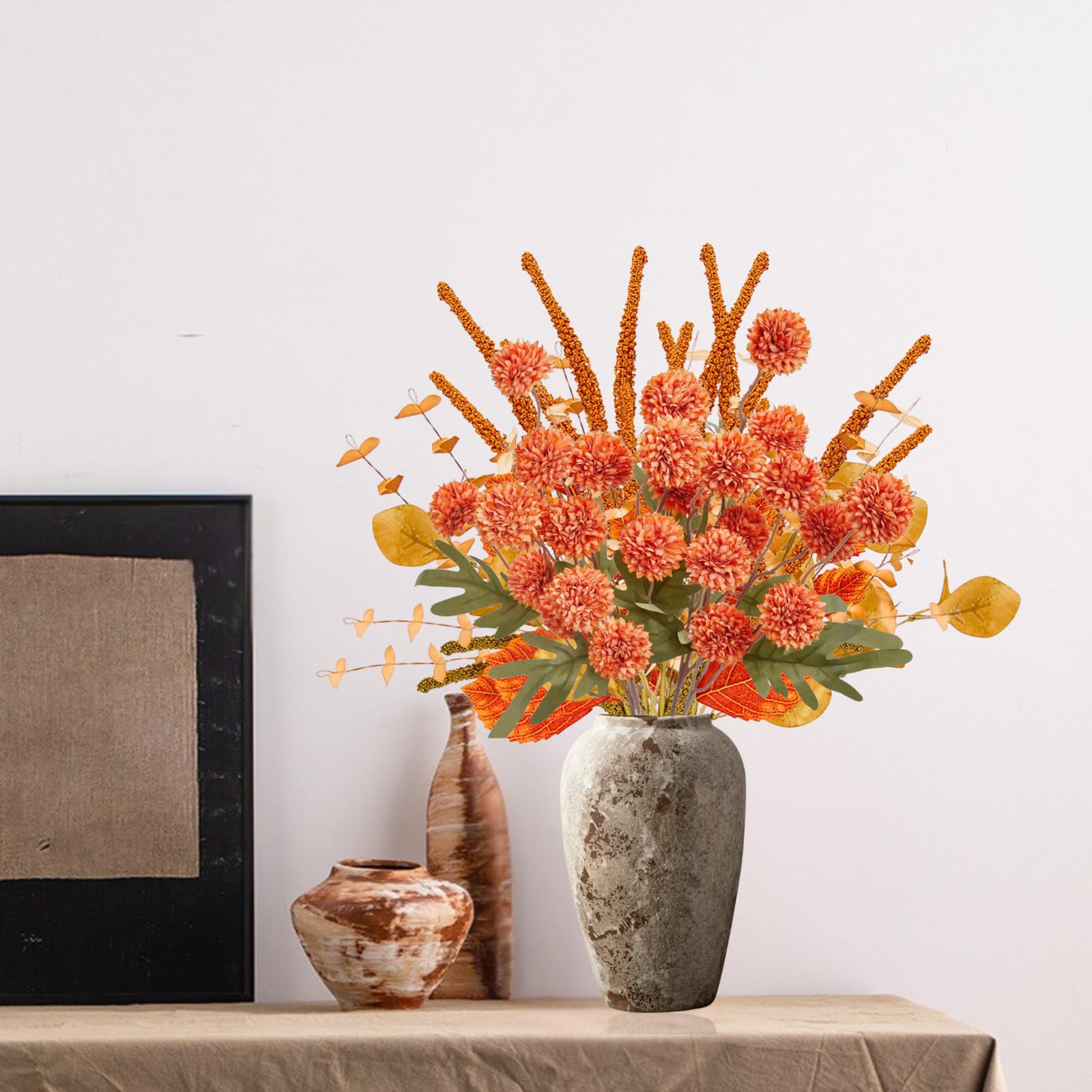 ASTRYAS Fiori artificiali Kiku misti in finta seta finta steli di eucalipto decorazione per casa colonica matrimonio vaso bouquet composizione floreale decorazione casa (7 pacchetti)