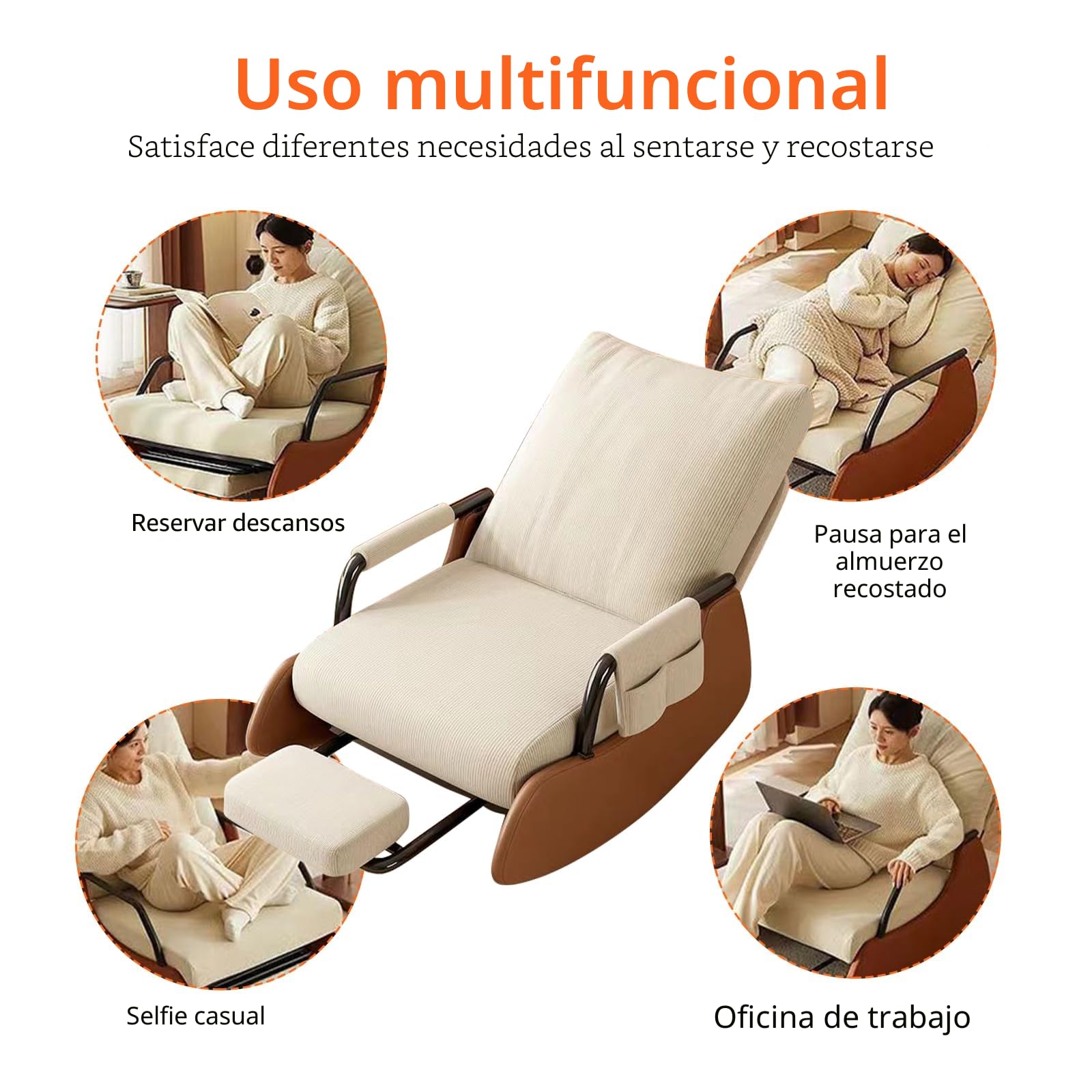 Mecedora, sillón mecedora, sillón con reposapiés, mecedoras con respaldo ajustable en 3 posiciones, silla de lectura, cómoda, suave y elástica, para salón, dormitorio