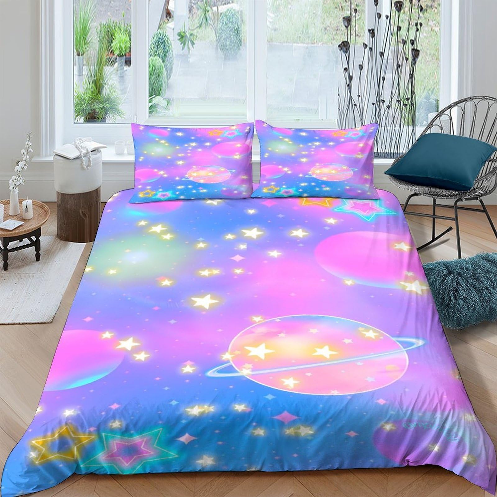 Ctjqhvkz Style-8 3D Printed Galaxy Starry Sky Fitted Sheet Microfiber Colorful Cosmic Nebula Mattress Cover Bedroom Decor Single（135X200cm）