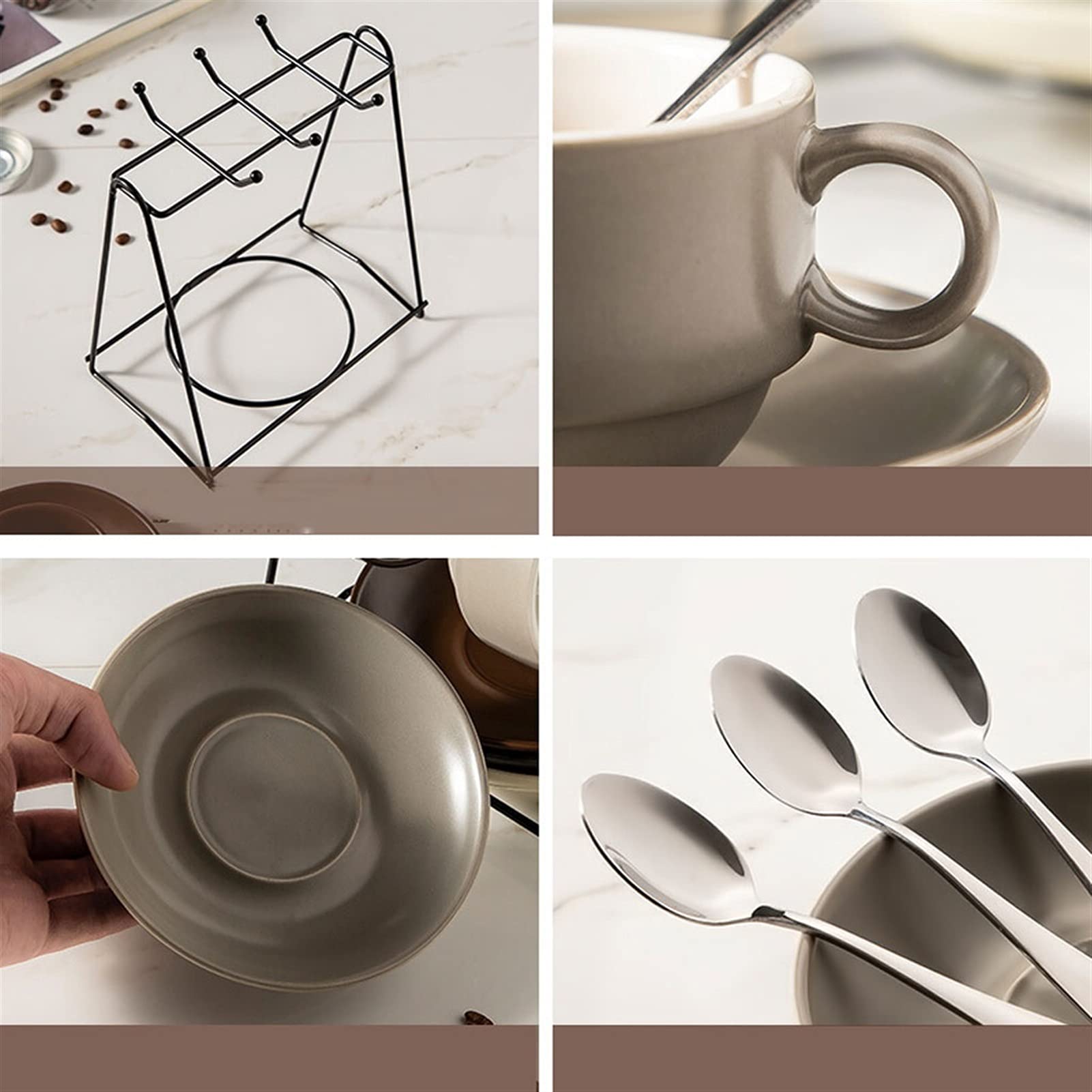 Kubek do kawy ceramiczny kubek do kawy spodek uchwyt na kubek zestaw 8 z łyżeczką do kawy i uchwytem na kubek do kawy, odpowiedni do kawy, popołudniowej herbaty