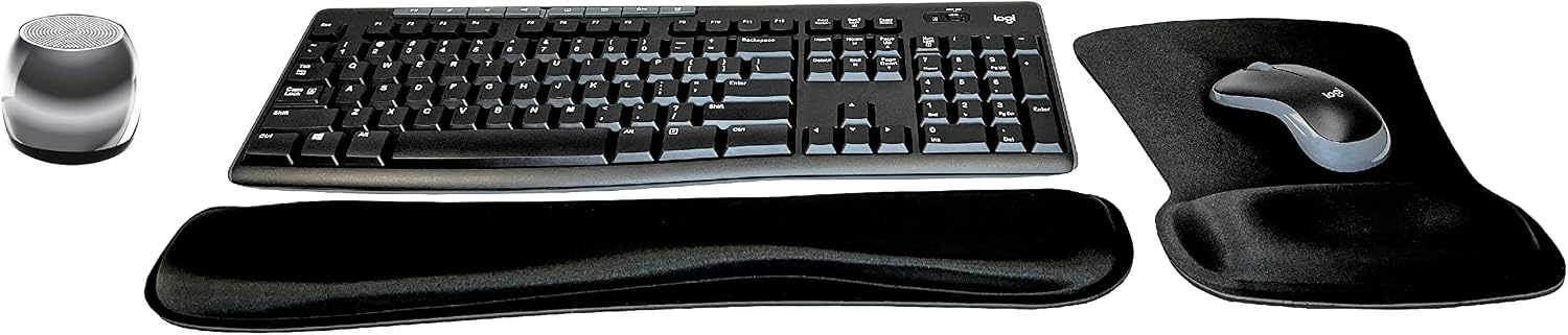 Logitech MK270 Wireless Keyboard & Mouse Combo Bundle with Micro Mirror Portable Wireless Bluetooth Speaker, Gel Wrist Pad & Gel Mouse Pad