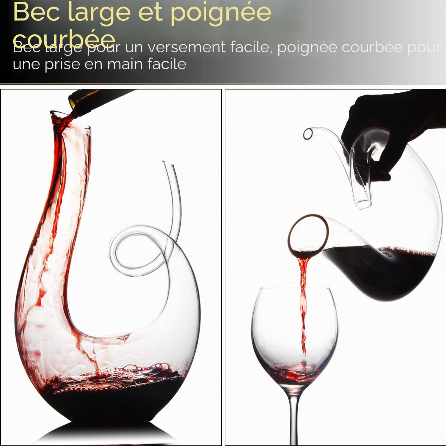 Carafe à Vin de Nutriups Carafes en Verre Cristal 1.7L Aérateur de Vin Rouge Carafe à Reniflard à Vin Soufflé à la Main Avec Brosse de Nettoyage