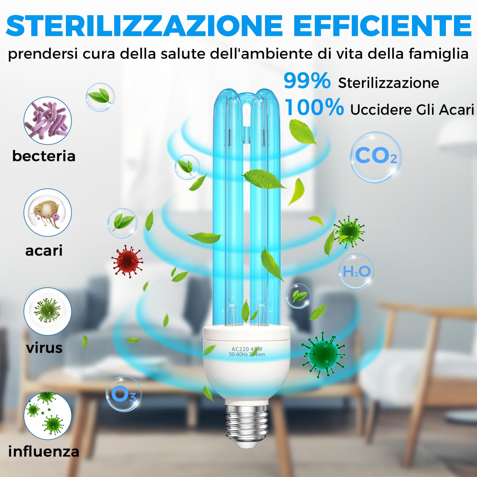 45W Lampada di Disinfezione Dell'ozono,E27 Lampada di Disinfezione UV con telecomando e timer,Lampada Germicida Con Luce Dell'ozono